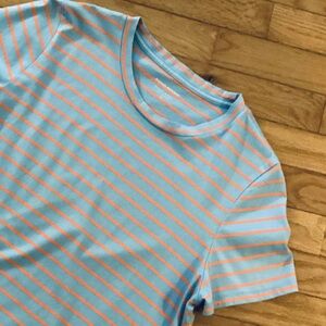 NEW BANANA REPUBLIC SUPIMA COTTON CREWNECK STRIPE TEE - SHIRTTAIL HEM - MEDIUM